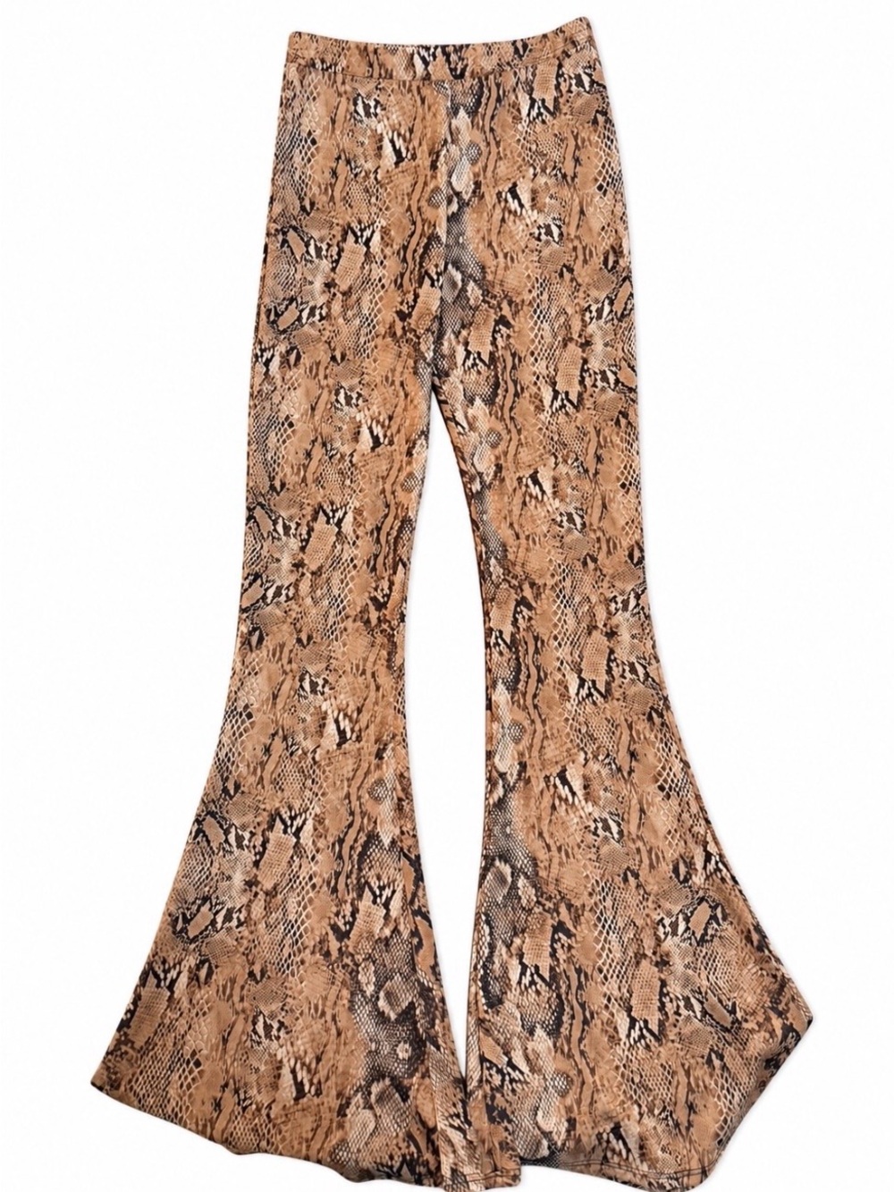 Fashion Nova Brown SnakePrint Flare Pants Women’s Size Medium